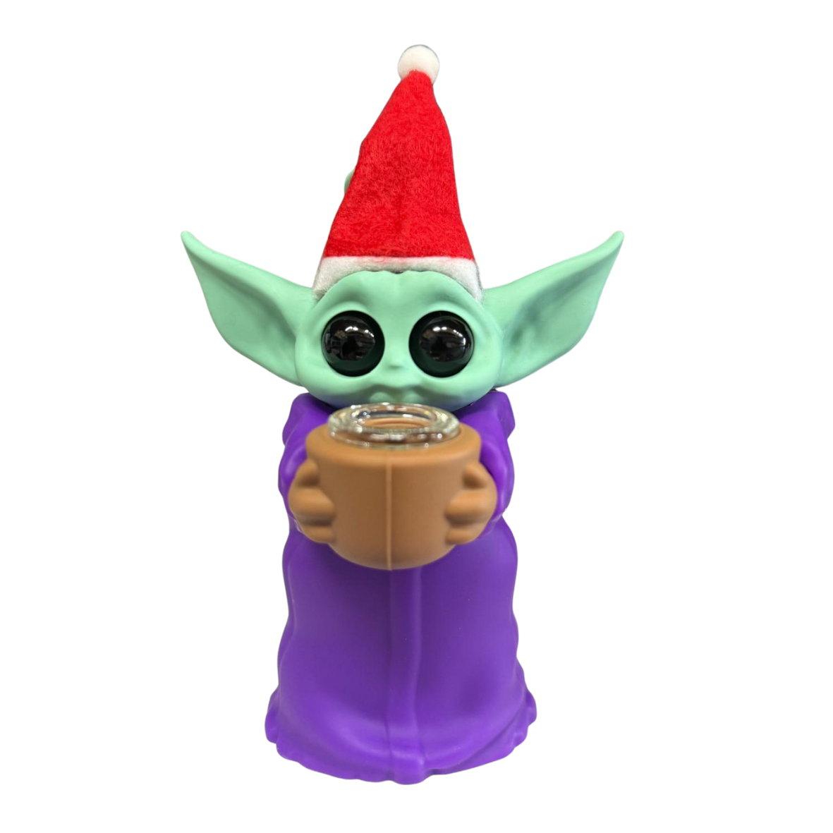 5.5'' Standing Baby Yoda Silicone Water Pipe With Christmas cap