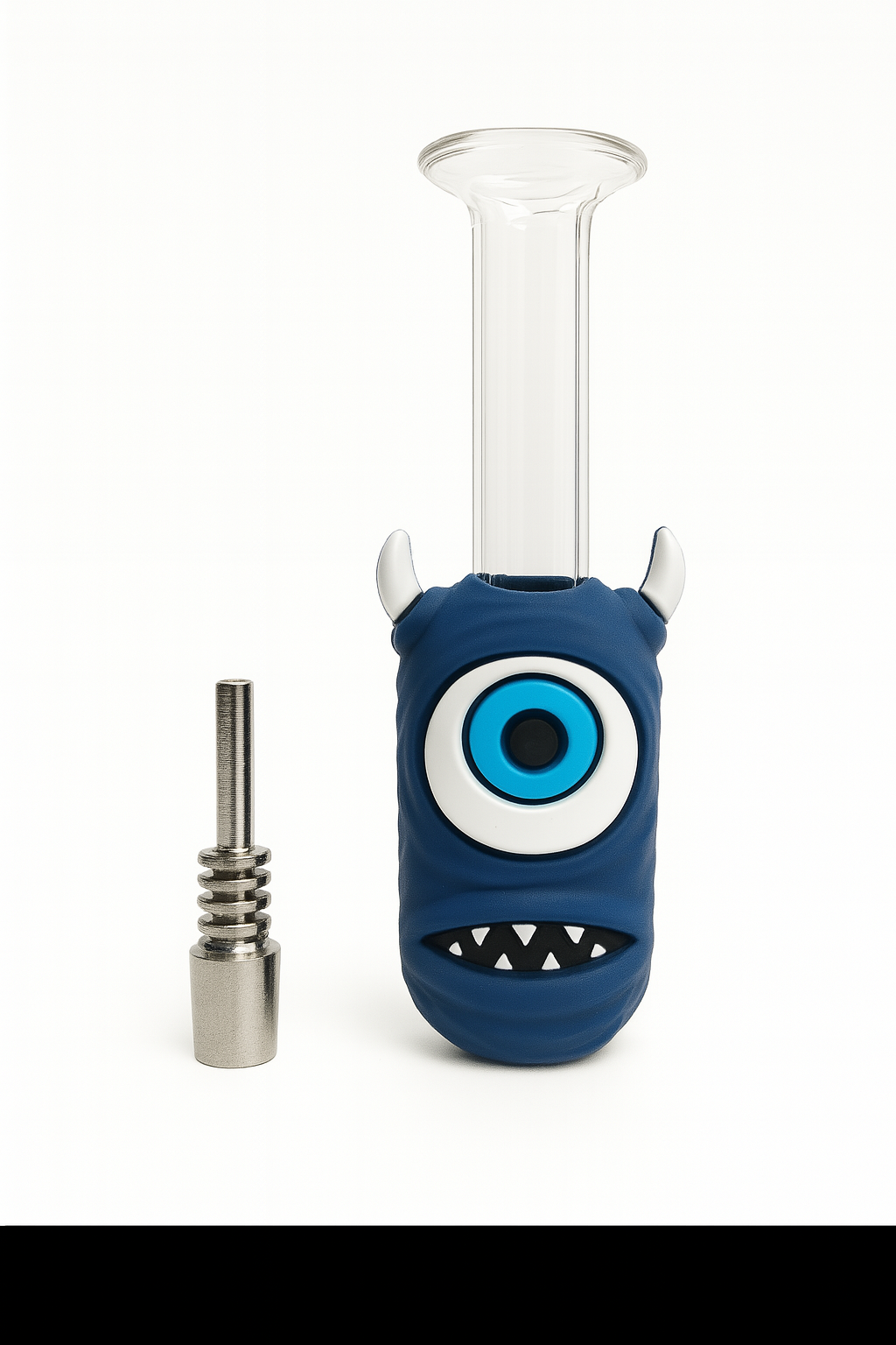 1751052675665.png 5" Silicone Devil Eye Design Glass Nectar Collector W/ Titanium Nail - Image 1
