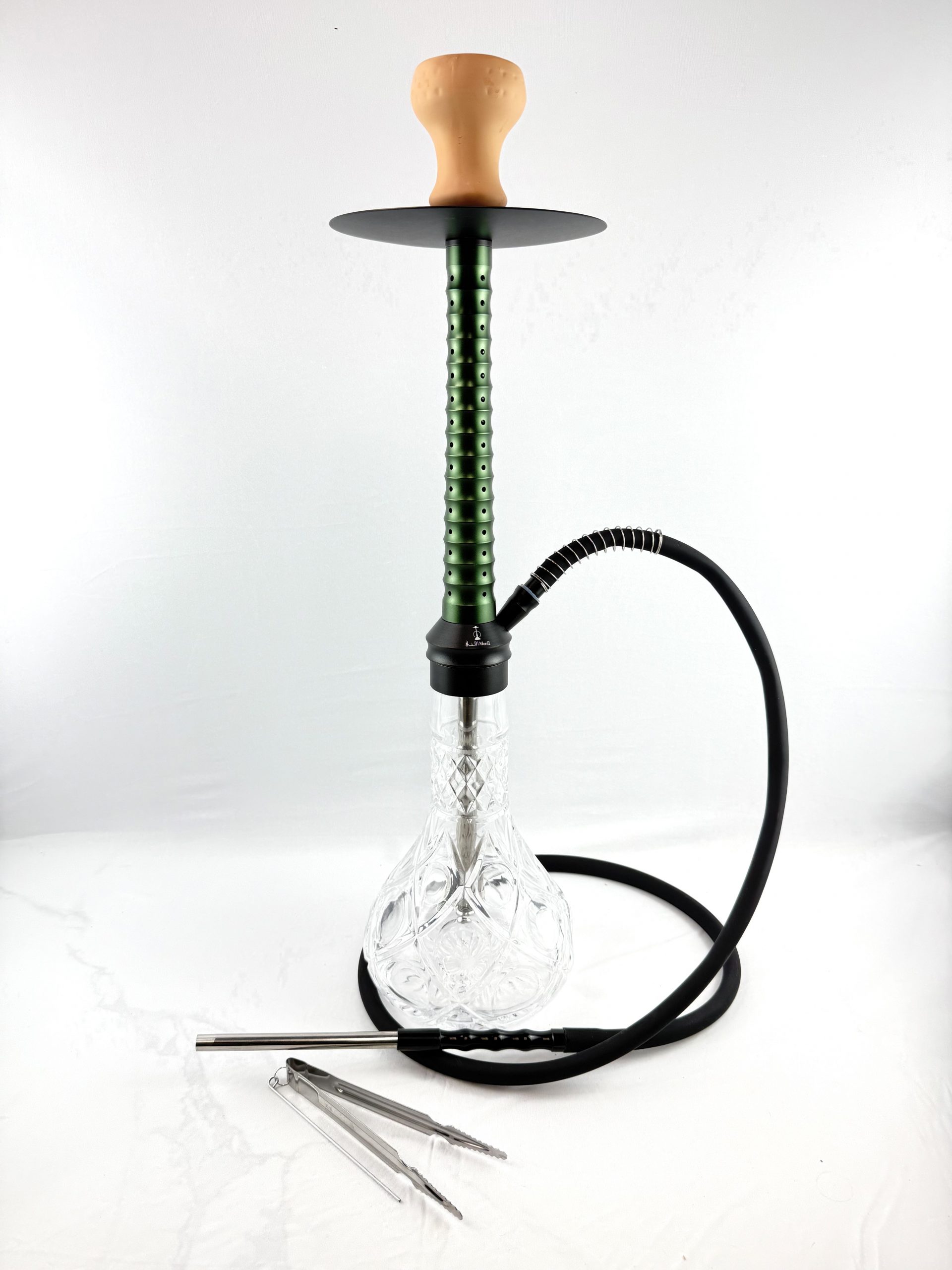 26" Mona Knurled Glass Base Assorted Metal Body Single Hose Hookah