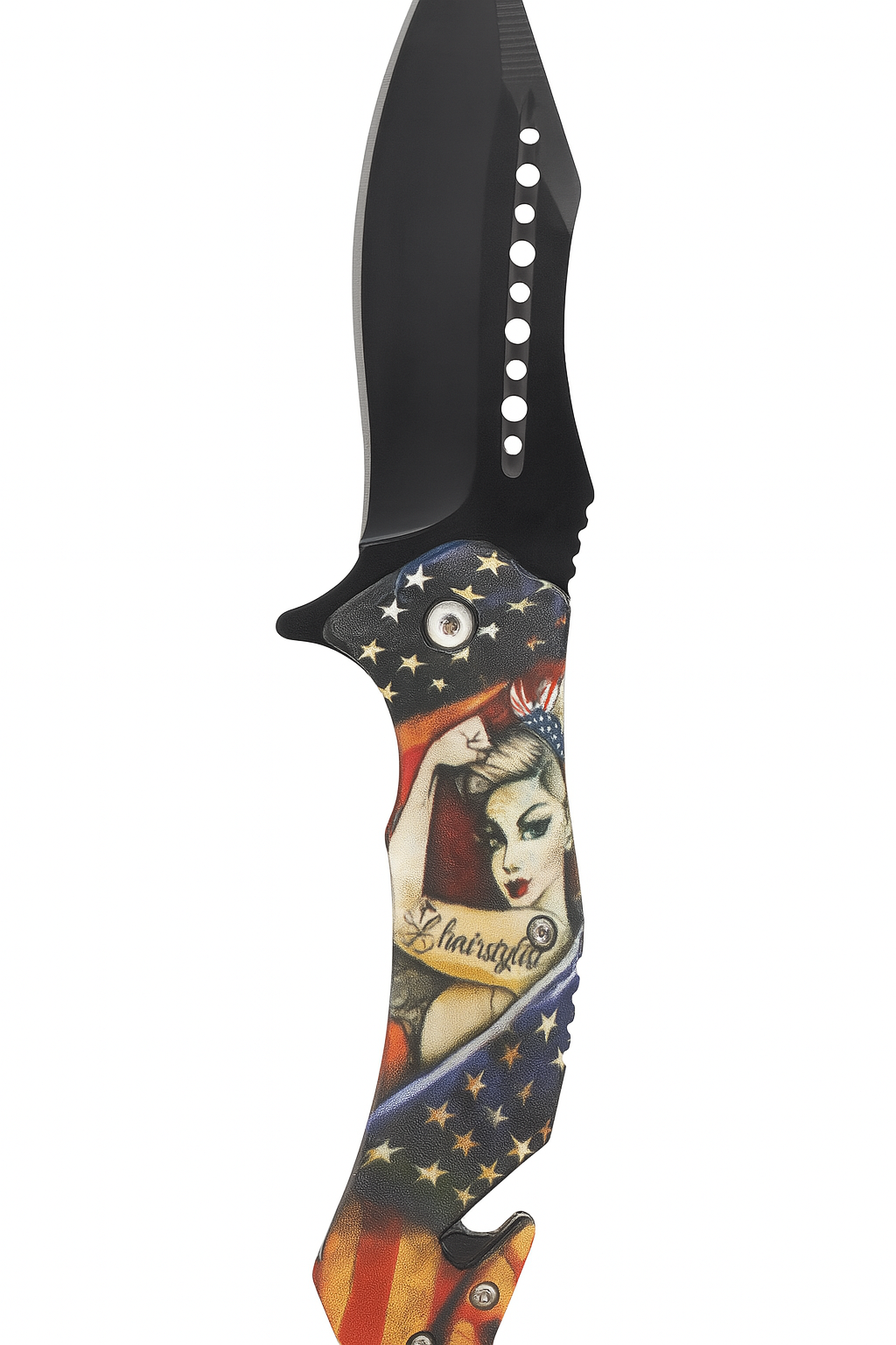 3.75" Black Blade – Us Flag W Girl Handle