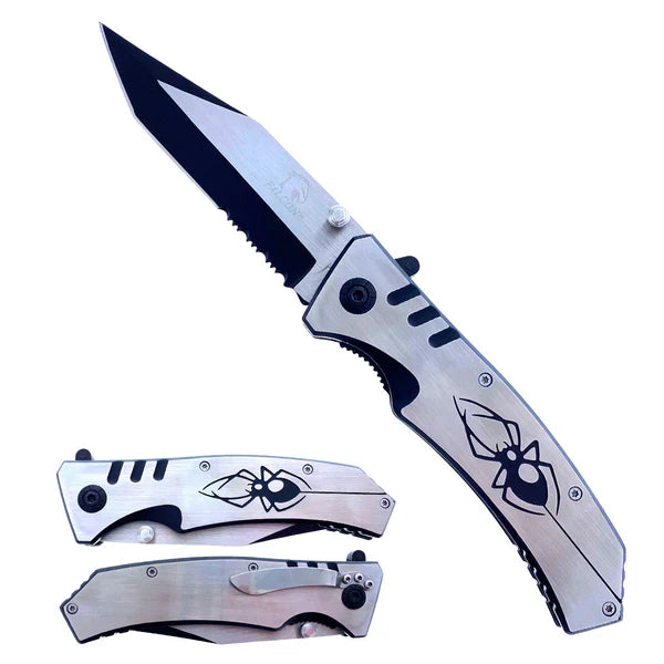 3" Silver w Black Trim Spider Handle & Blade