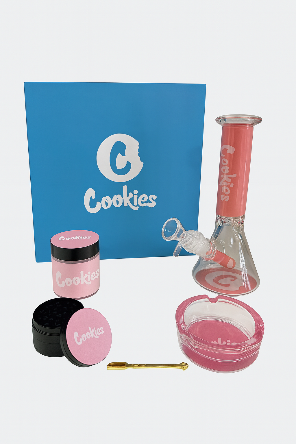 Smoke Set w/ 8" Glass bong, Grinder,  Storage & Ashtray